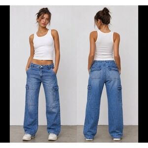 Vintage S.O.N.G. Cargo Jeans Women's Size 11 32x29 Baggy Light Wash Denim
